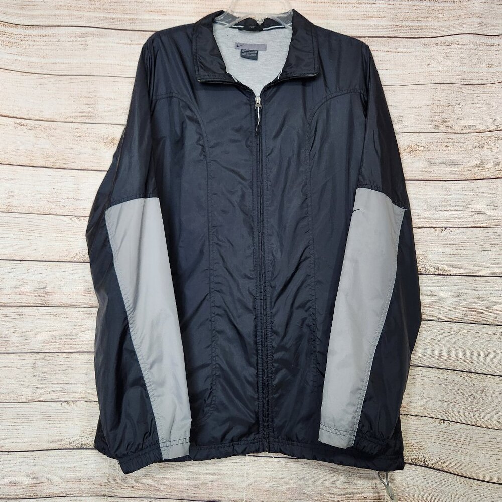 NIKE Windbreaker Jacket RN56323 Black Gray Zipper Men's Size Large Zip Pockets